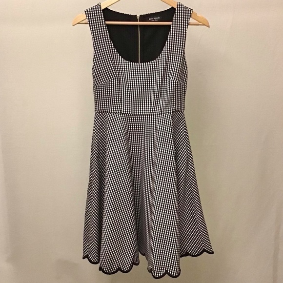 Kate Spade XS Jazzy Gingham Scalloped Ponte Dress Black White Fit & Flare - Picture 8 of 9